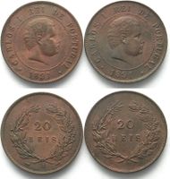 Portugal 20 Reis 1891 & 1891 A CARLOS I. Bronze vz/f.vz