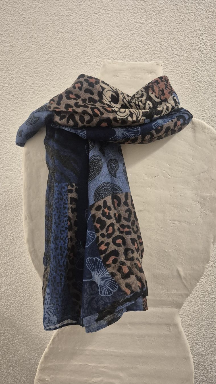 Foulards & écharpes: Foulard/Sciarpa patchwork donna blu leopardata zebra florea – Neuf (Voir description) à Giubiasco par Stefaniav 7