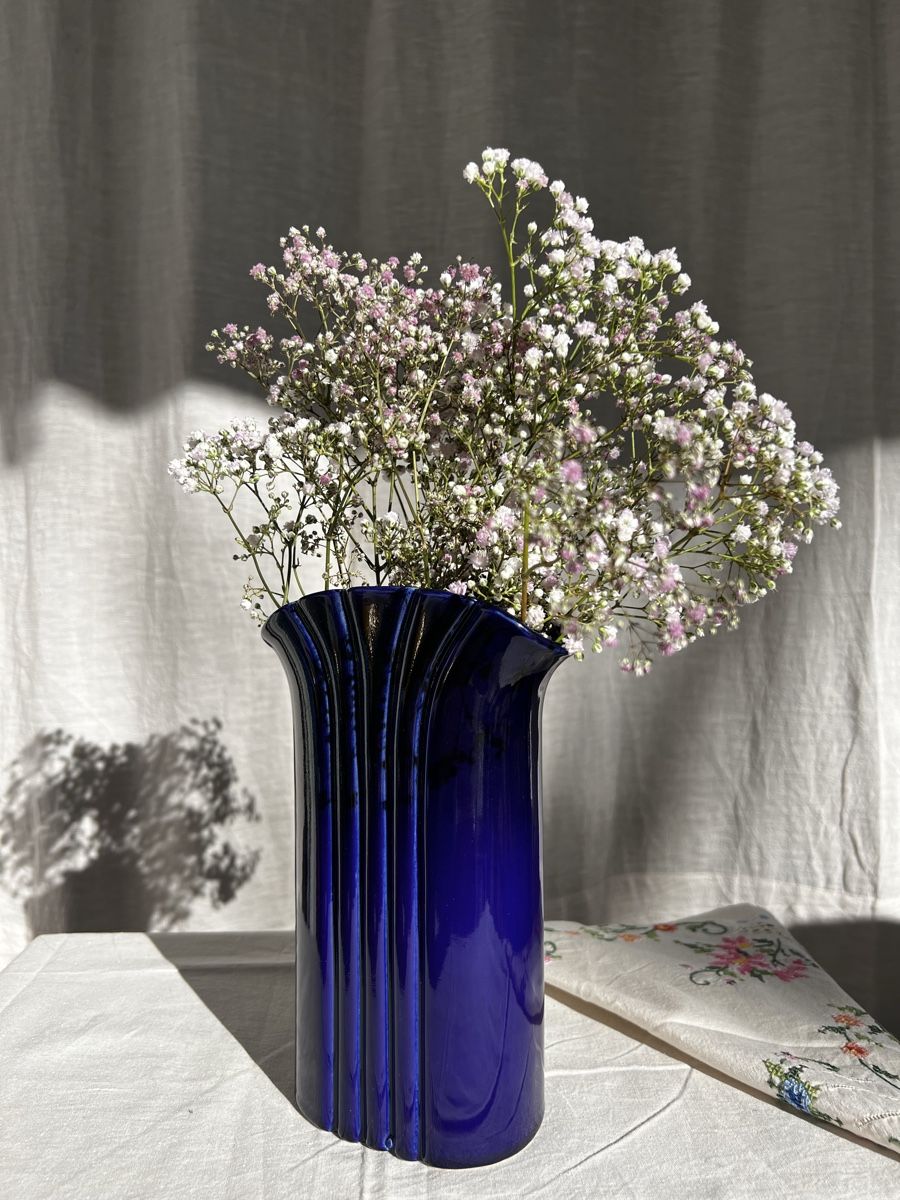 Vasi & Recipienti: Vintage vase, cobalt blue ceramic with ruffled rim – Usato da Oberägeri venduto da Theonose74 3