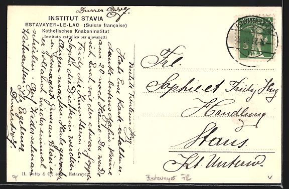 Cartoline postali: AK Estavayer-le-Lac, Institut Stavia – Usato da Berlin venduto da bartko-reher 1