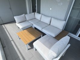 Garten lounge Set Weiss/grau, 3-teilig, Balkonmöbel