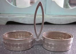 Art Deco Menage Salz und Pfeffer, Metall mit Glaseinsätzen