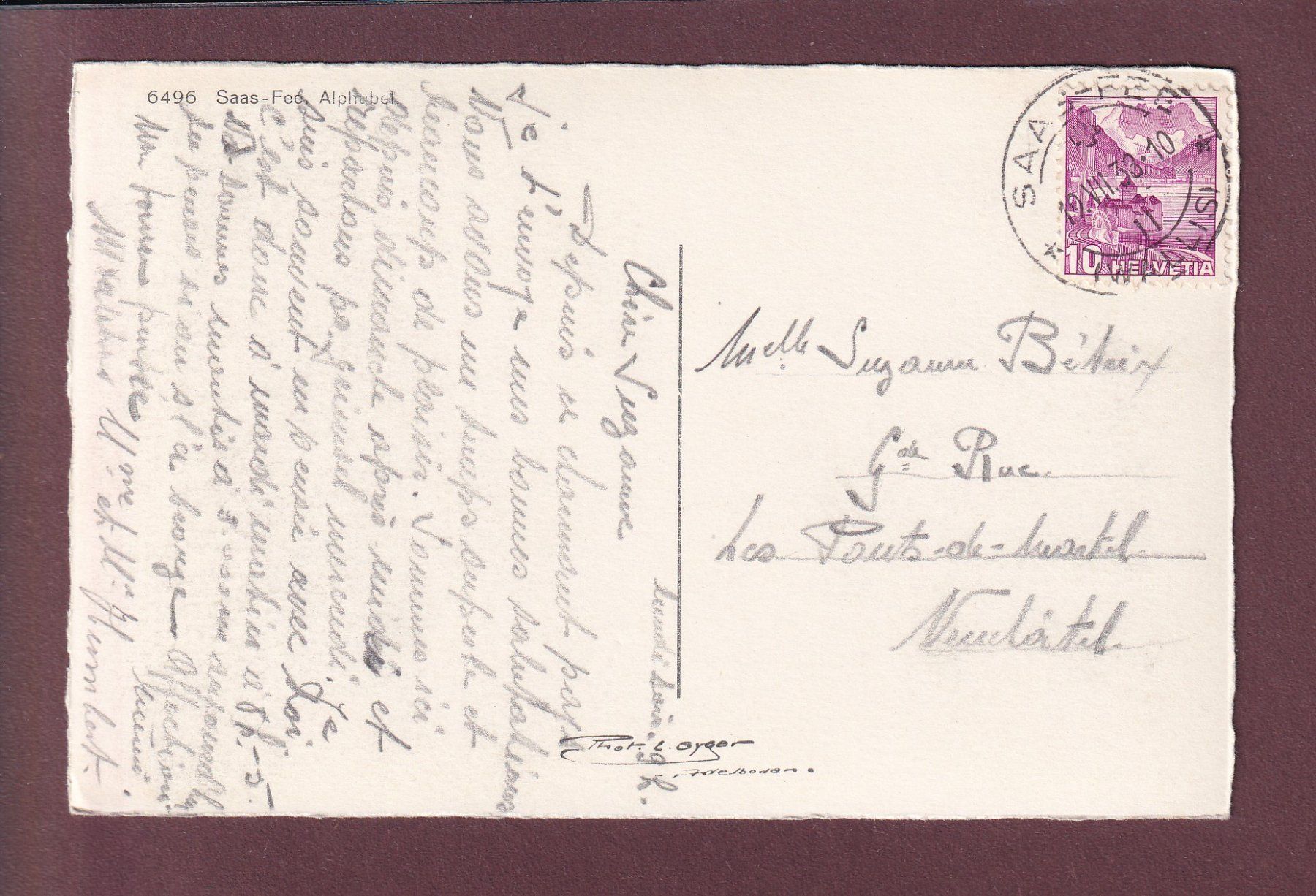 Cartoline postali: SAAS-FEE - Alphubel - 1938 – Usato da Pully venduto da nicecards 1