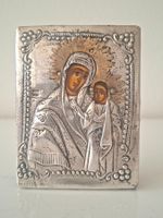 Ikone griechisch-orthodox  Maria mit Jesuskind Holz & Silber