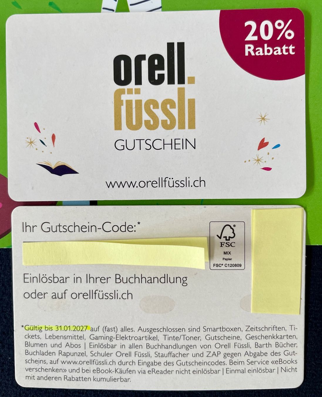 Bons: Orell Füssli - 20% Gutschein - Neu - 1 Stück – Neuf avec emballage d'origine à Wohlen AG par pinkyandgreeny 1