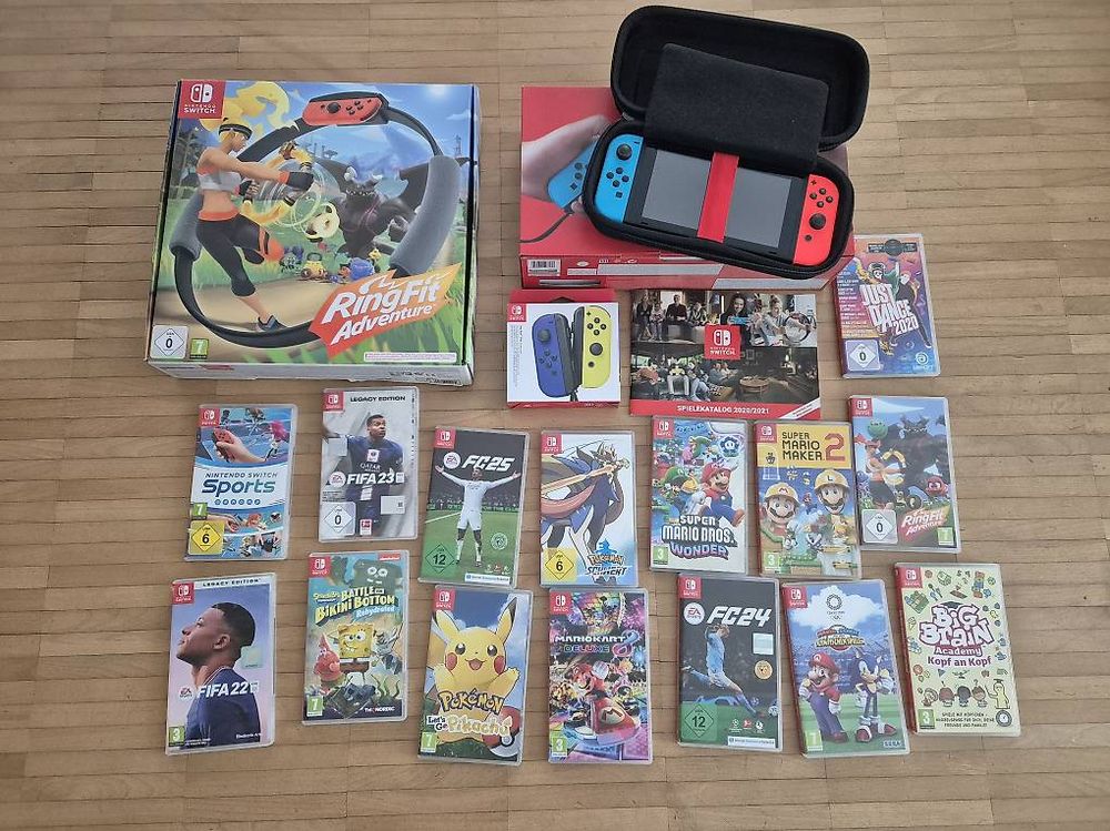 Nintendo Switch Set, Konsole, Ring, 15 Spiele, Case etc. (Gebraucht) in ...