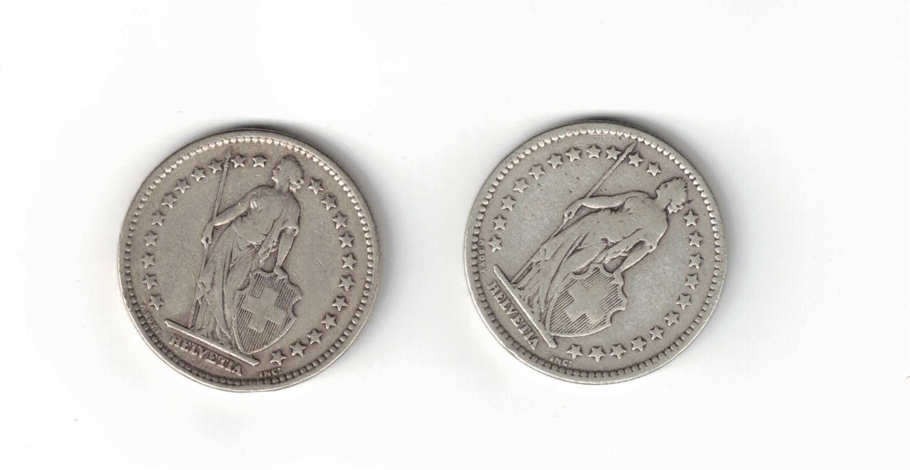 Tutti le monete: 2 x Fr. 2.- 1909/1910 – Usato da Bottmingen venduto da Golferin 1