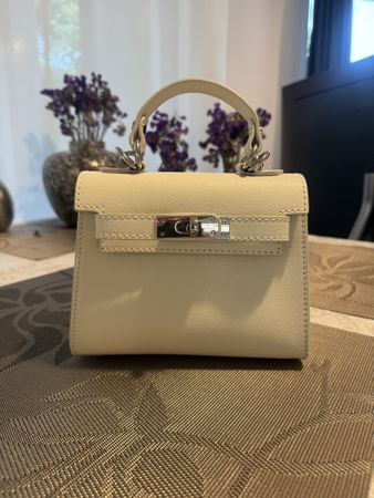 Beige Echtledertasche Made in Italy, neu