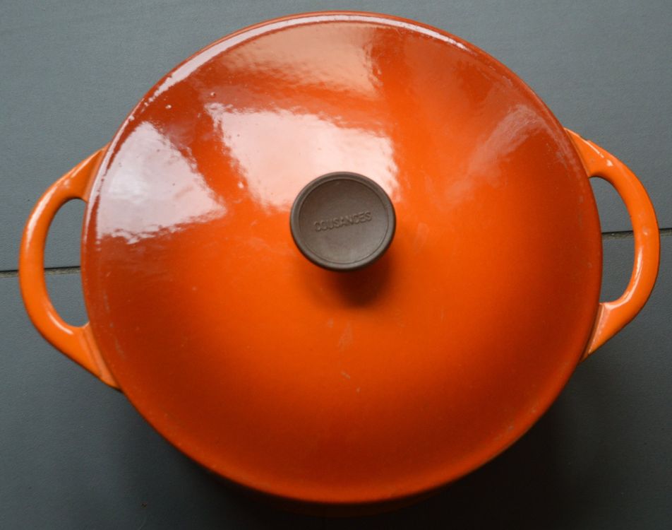 Cocotte En Fonte Cousances N°22 – Orange émaillée, Ancienne, Pour Gaz, Vintage