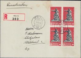 Pro Patria 1940, B7 auf Brief von Rütli, 400.-