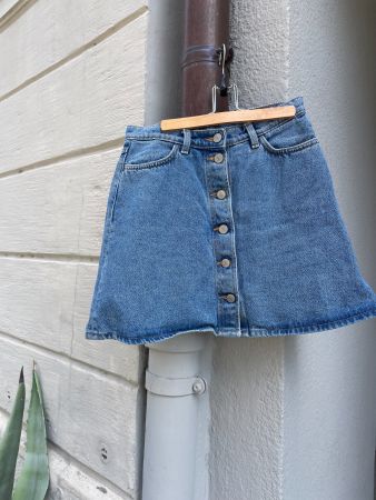 Denim button-front skirt
