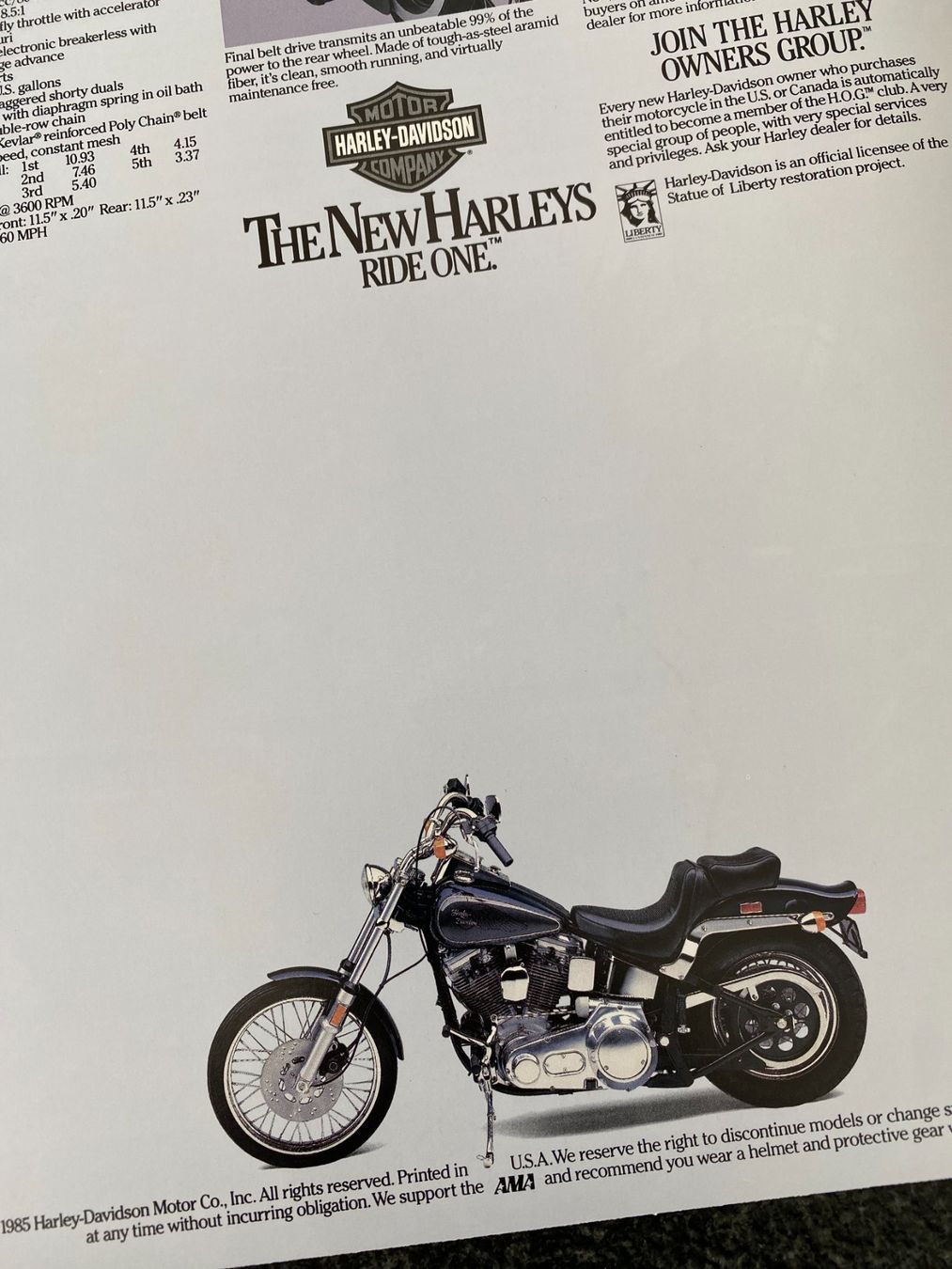 Documenti: Harley Prospekt, Katalog, Broschüre Softail 1986 – Usato da Niederhasli venduto da Berno 1