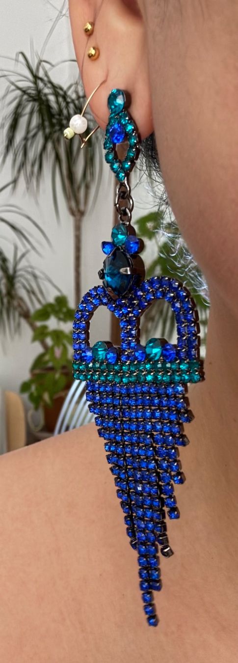 Boucles d'oreille: Stunning statement earrings - green & blue rhinetones – D'occasion à Zürich par kri_zhv2 1