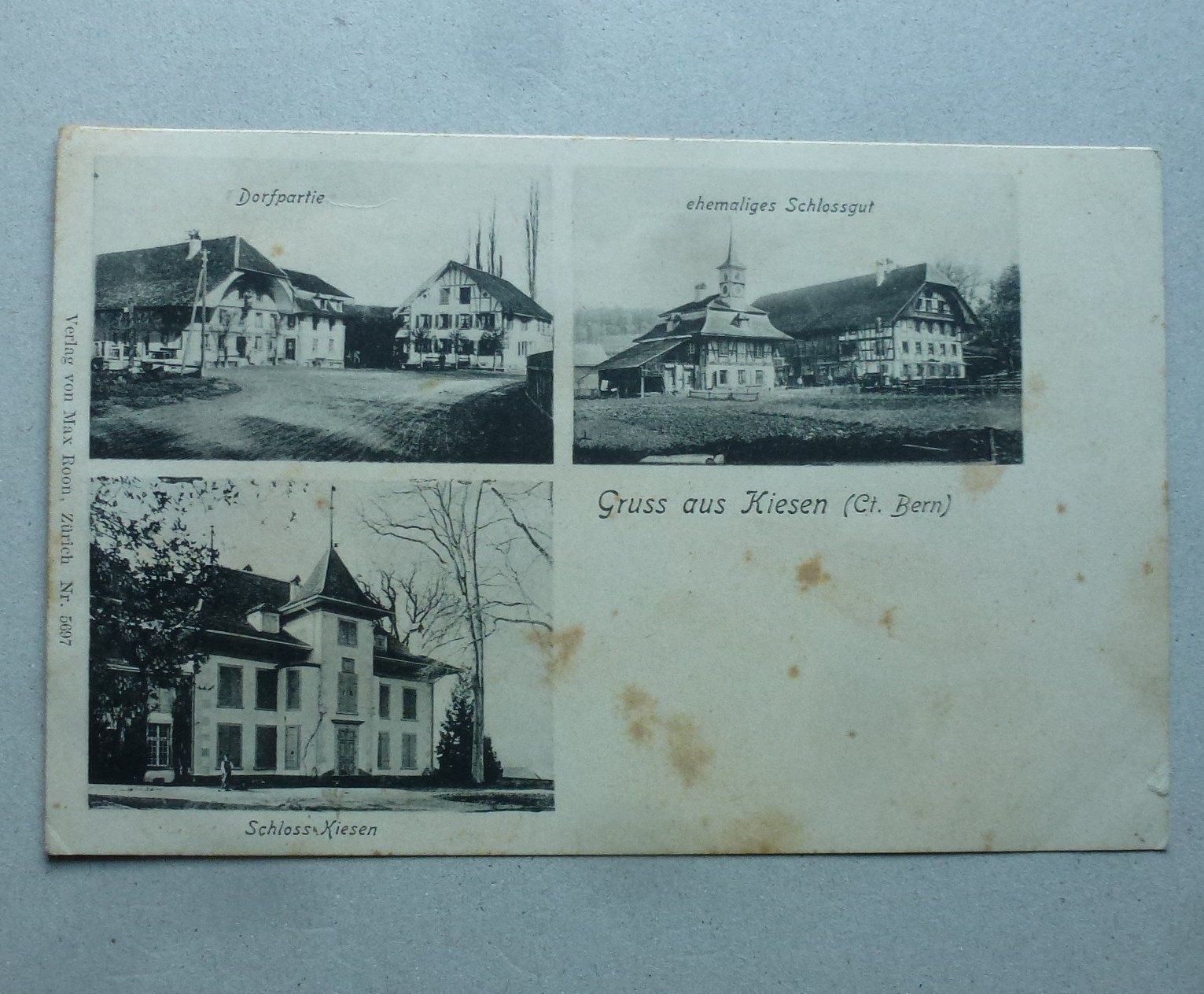 Cartoline postali: Ansichtskarte aus Kiesen BE, 1908 – Usato da Walkringen venduto da Casablanca777