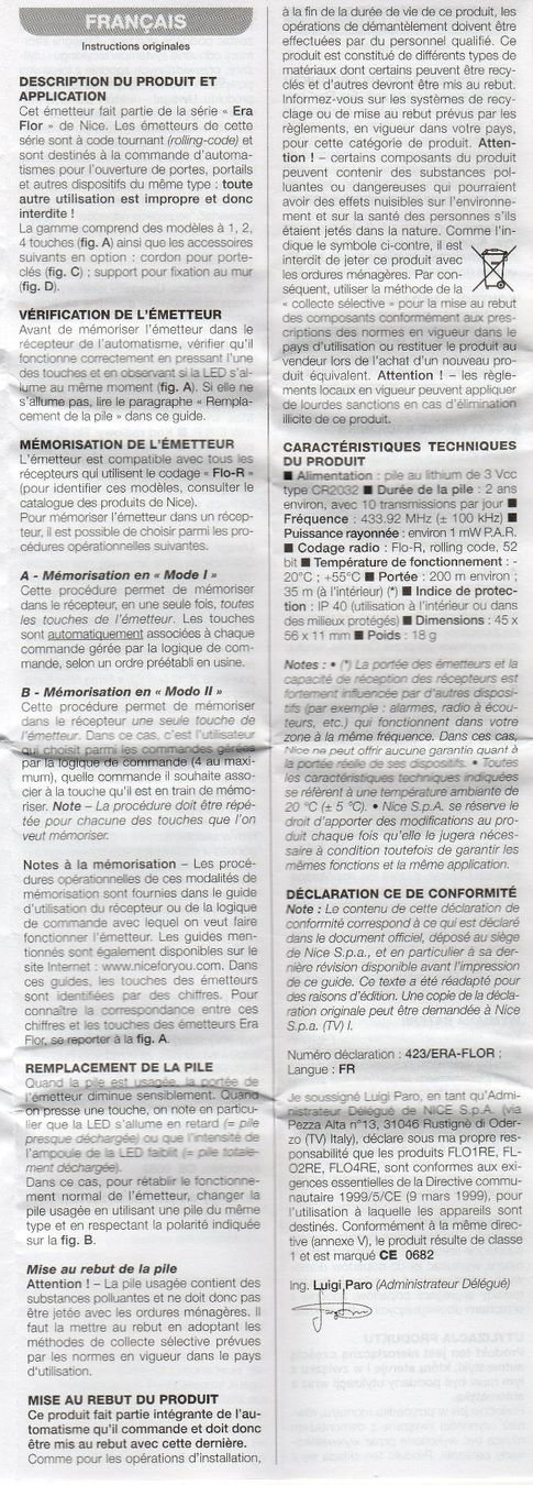 Telecomandi: Télécommande Nice Era-Flor – Usato da Misery venduto da Titi57 2