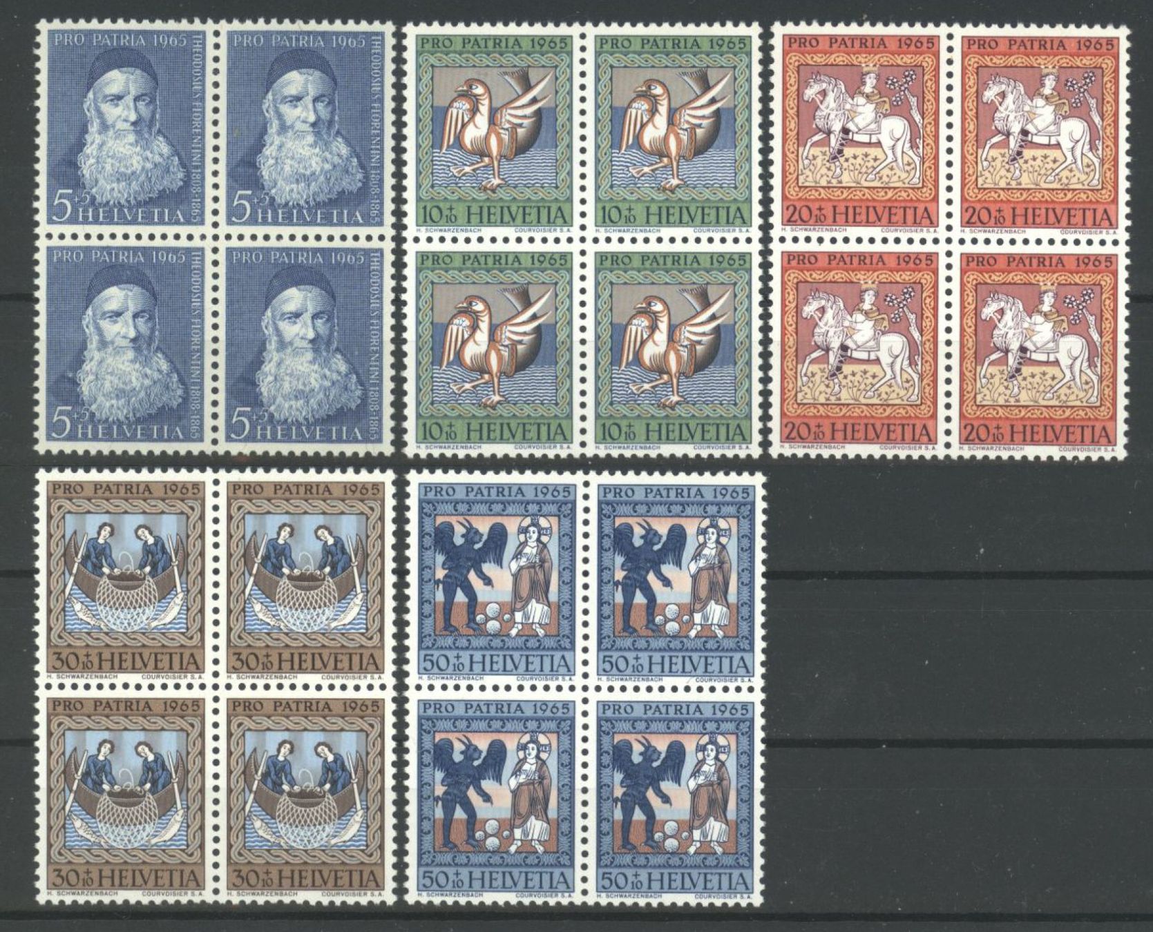 Alle Briefmarken: 1965, Pro Patria, Viererblöcke, ** – Gebraucht aus Willisau von Vollstempel