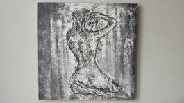 Wandbild Frauenakt Strukturmalerei schwarz weiss