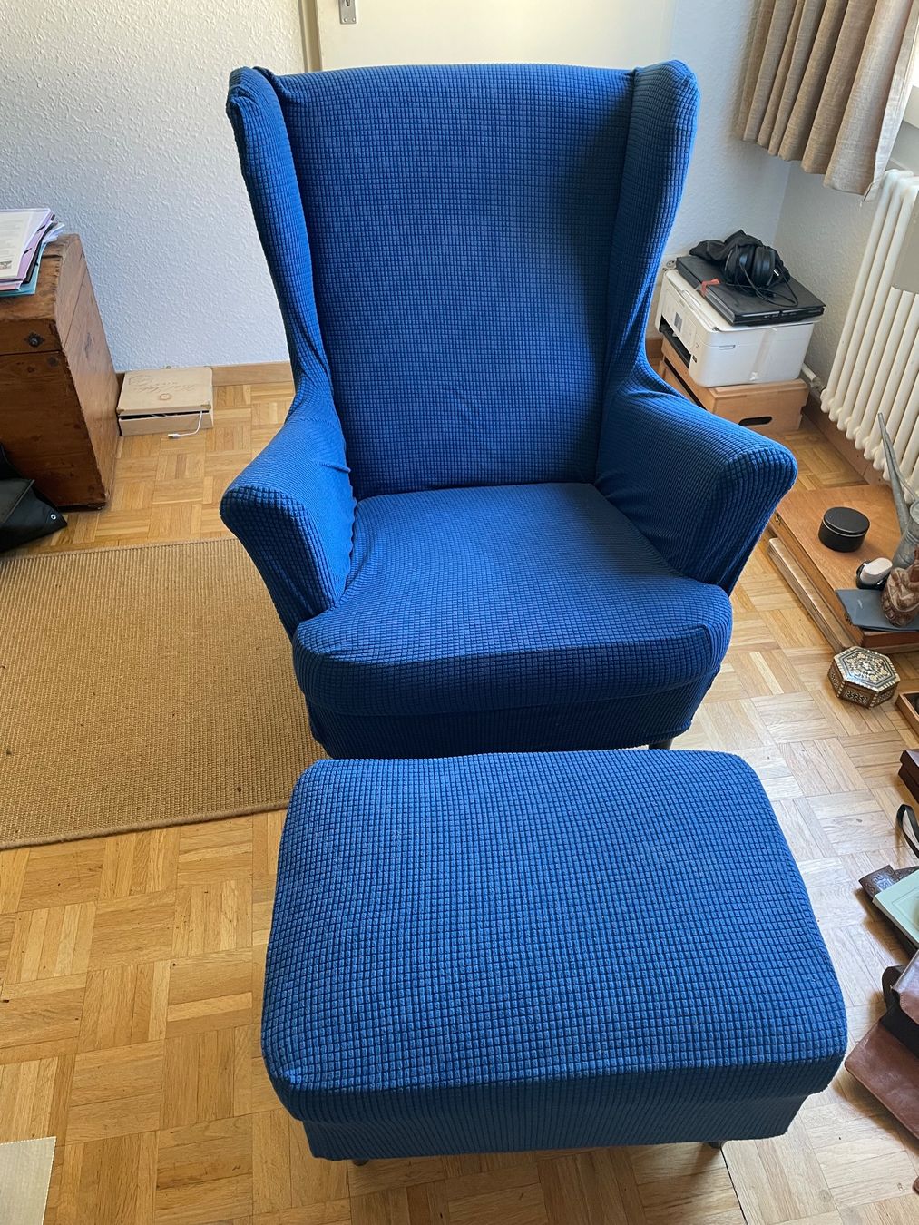 Ikea Poltrone: Ikea Strandmon Wingback Chair & Ottoman - Blue - Chic! – Usato da Genève venduto da jeremiej 6