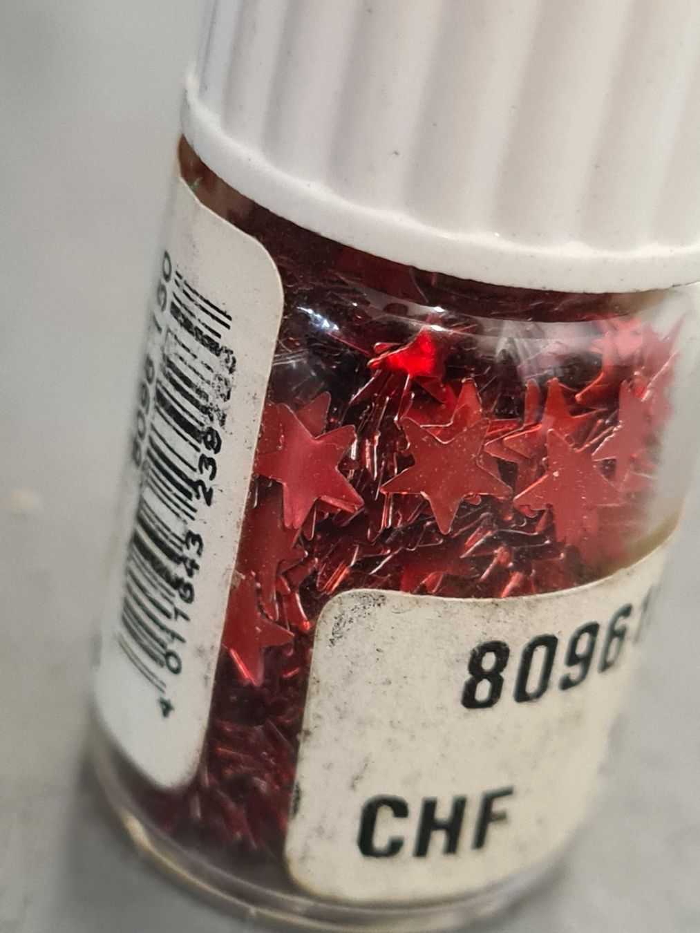 Tutte le decorazioni: 1 Fl. rote Glitzer Sternchen Streuer als Weihnachtsdeko . – Nuovo e nell'imballaggio originale da Amriswil venduto da kleindeko 3