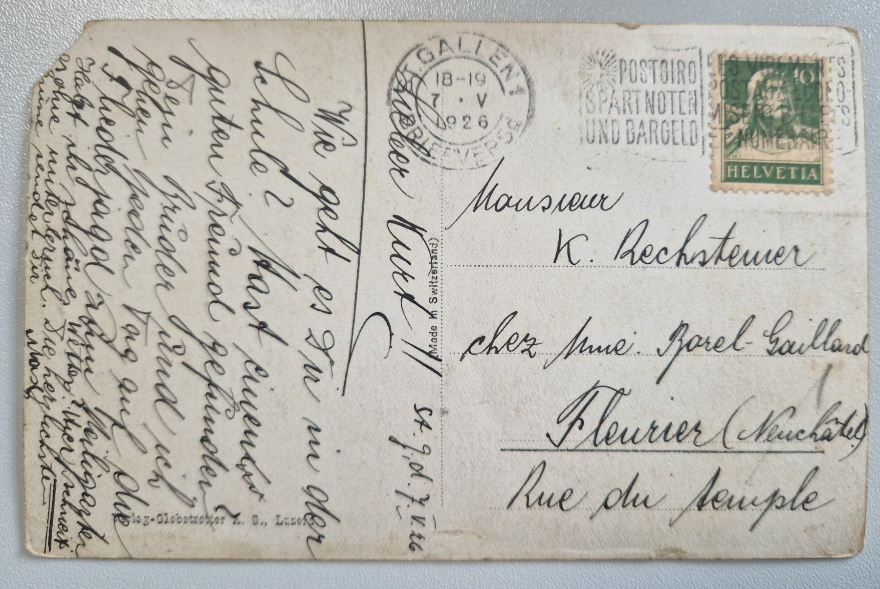 Cartoline postali: St. Gallen mit Klosterkirche, 1926 – Usato da Melchnau venduto da Arthurius 1