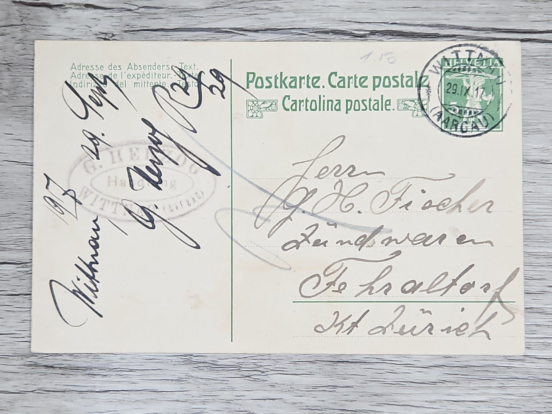 Tutti i francobolli: CL04 Carte Postale + Timbre Suisse 1917 – Usato da Cousset venduto da Patrick_Collections