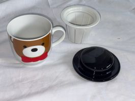 Teetasse mit Brüheinsatz und Deckel, Keramik, ungebraucht!