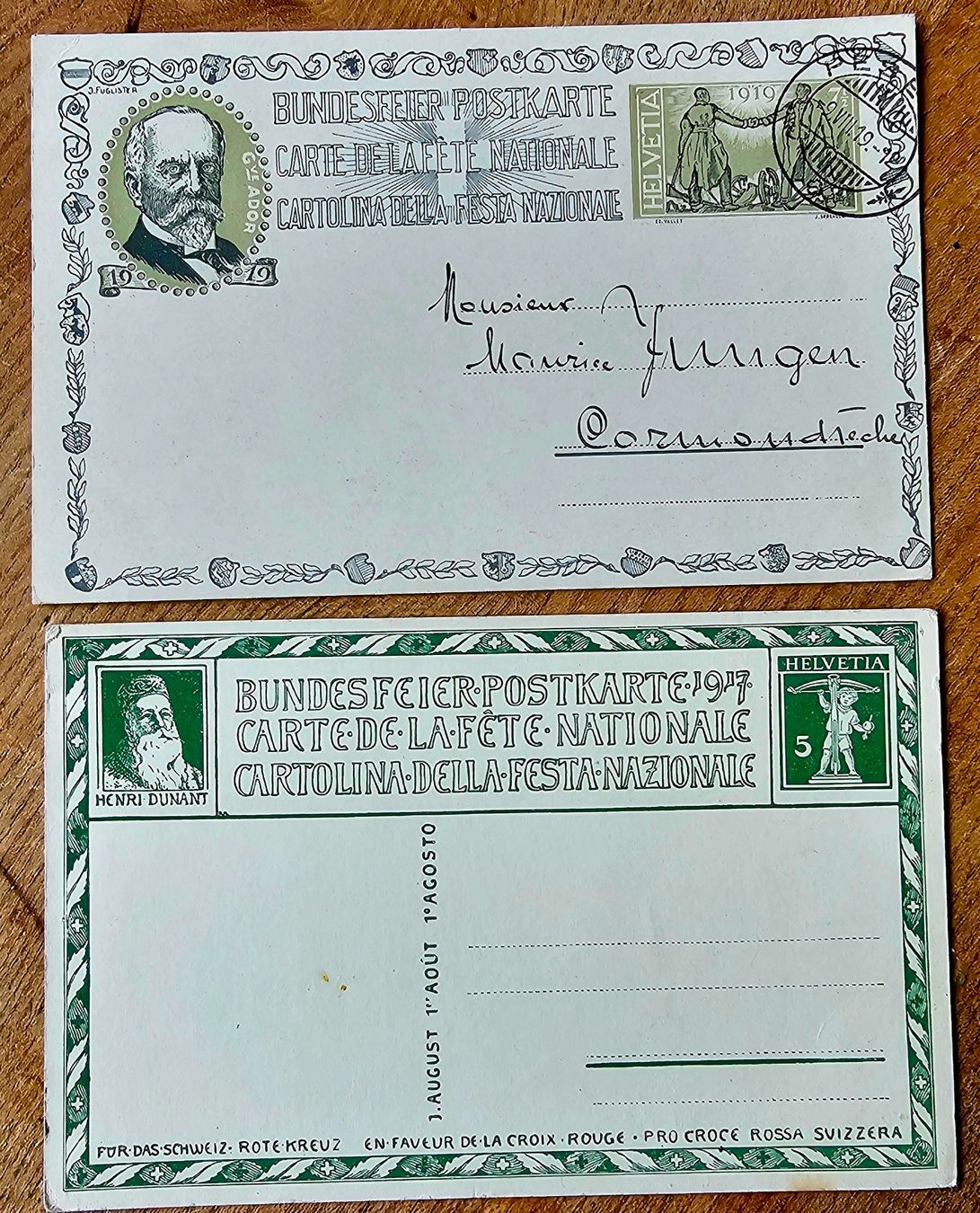 Cartoline postali: 2 Bundesfeierkarten 1915, 1917 – Usato da Les Valettes venduto da Nuba1 1