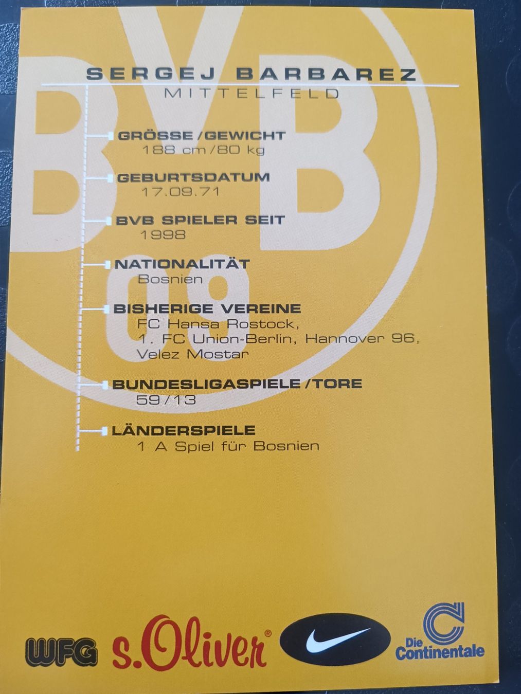 Autographes: Sergej Barbarez - BVB - Handsignierte alte Karte – D'occasion à Menziken par Artographs 1