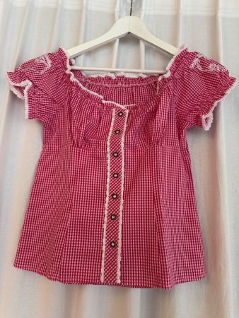 Trachten Bluse weiss / rot kariert Gr.36/38