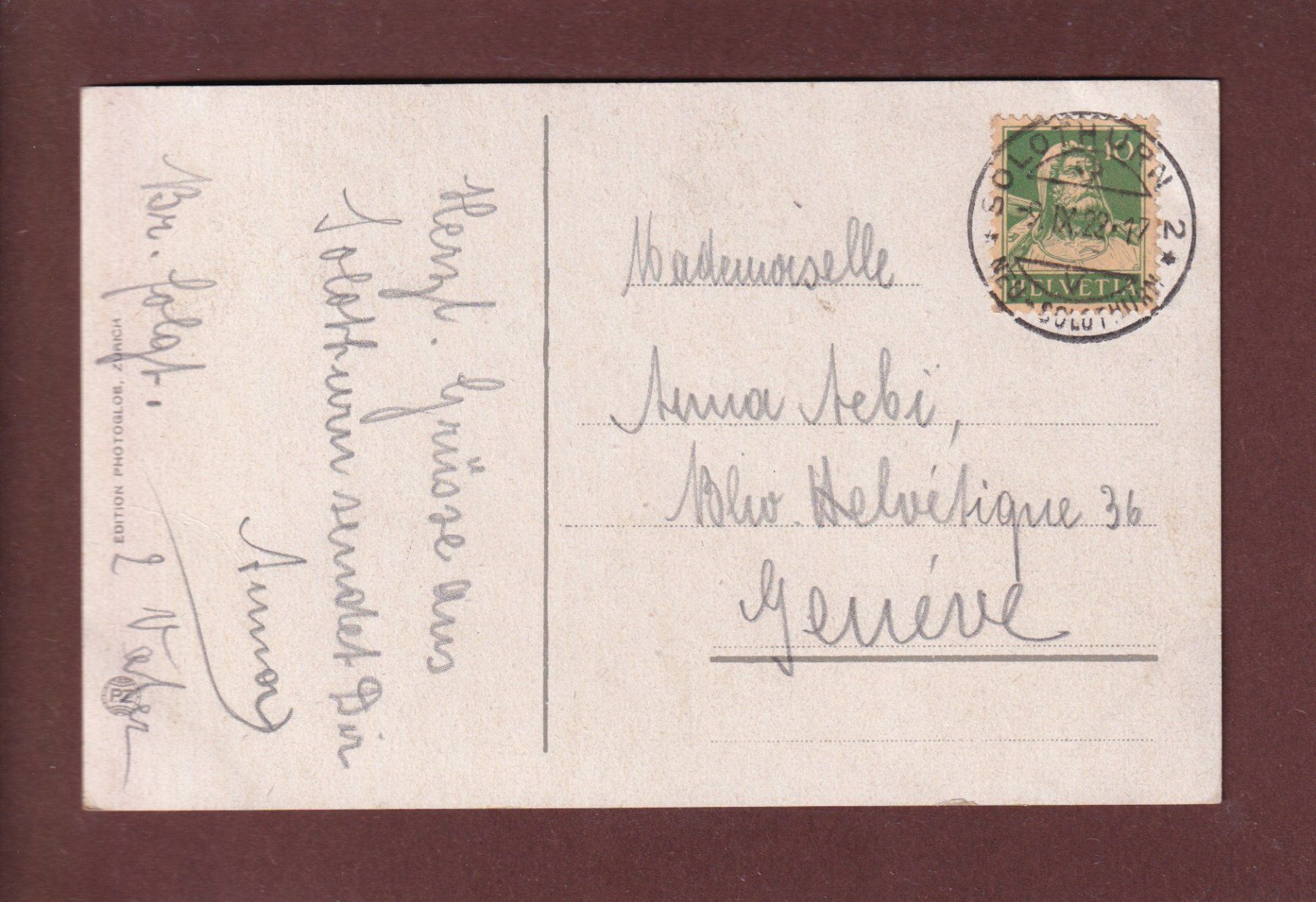 Cartoline postali: SOLOTHURN - Kunstmuseum - Konzerthalle - 1922 – Usato da Pully venduto da nicecards 1