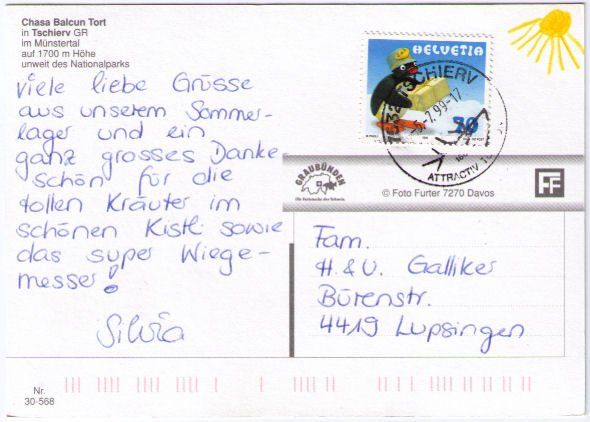 Cartoline postali: Tschierv - Casa Balcun Tort – Usato da Binningen venduto da Mountainrider 1