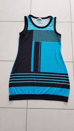 Sommerkleid Gr. 40 schwarz türkis gestreift ärmellos kurz
