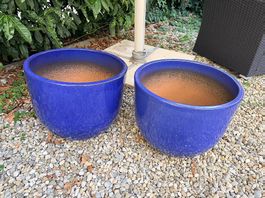 2 Pots de fleurs bleus Lafiora en terre cuite