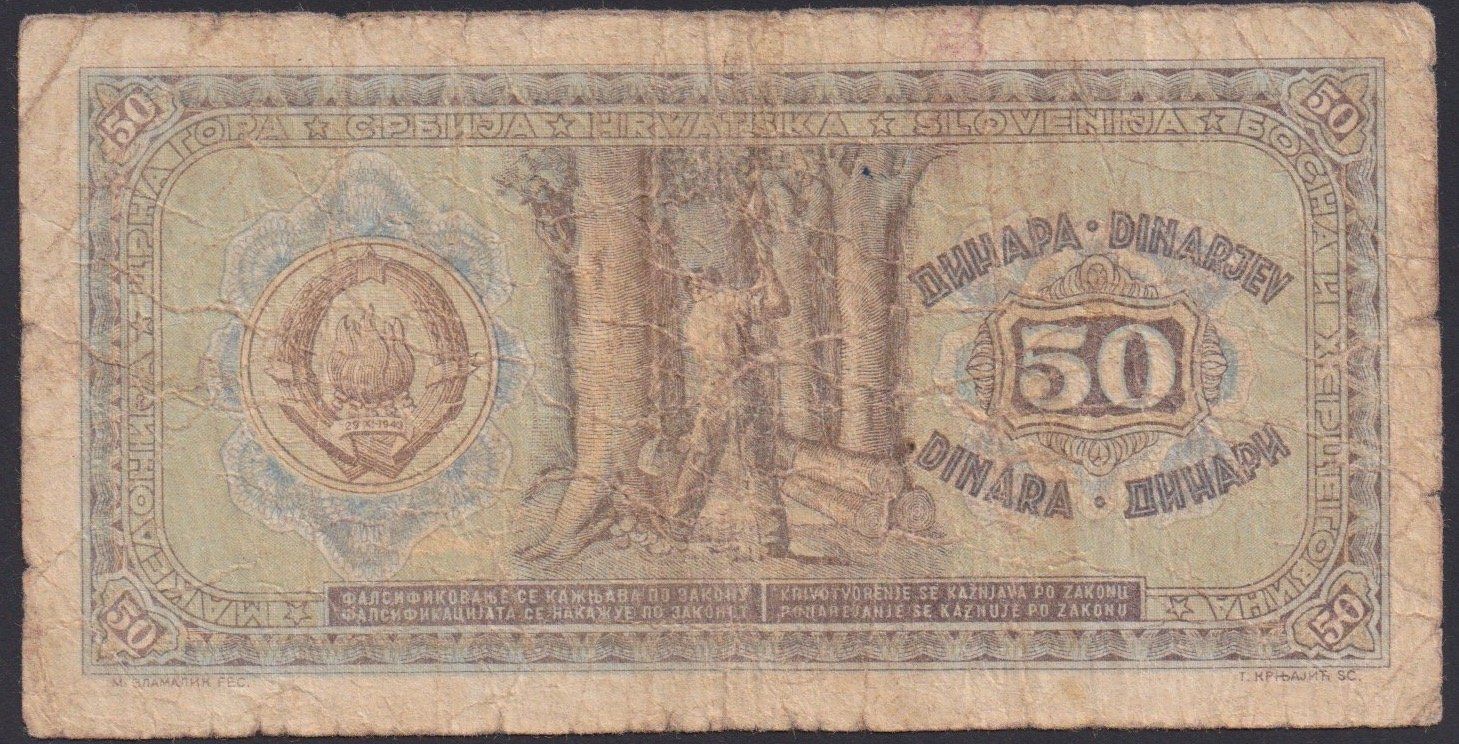 Banknoten: Jugoslawien 50 Dinara 1945 – Gebraucht aus Brugg AG von banknoten_muesli 1