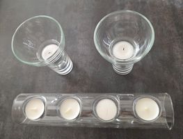Teelichthalter Glas 4er Reihe und 2er einzeln guter Zustand