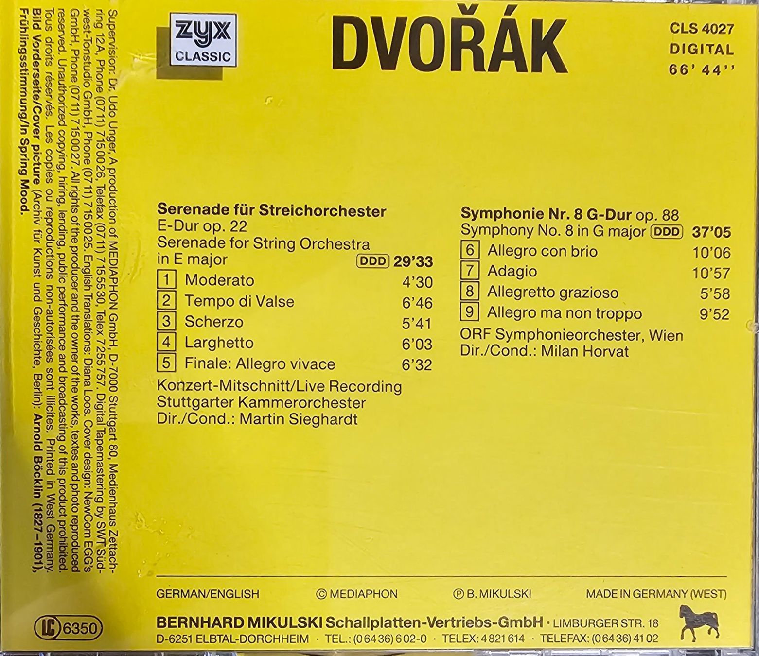 CD: Dvorak - Streicher-Serenade – Usato da Wahlen b. Laufen venduto da Cg10 1