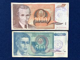 *** rar!! - Bosnien 1992 - 500 & 1000 Dinara mit Handstempel