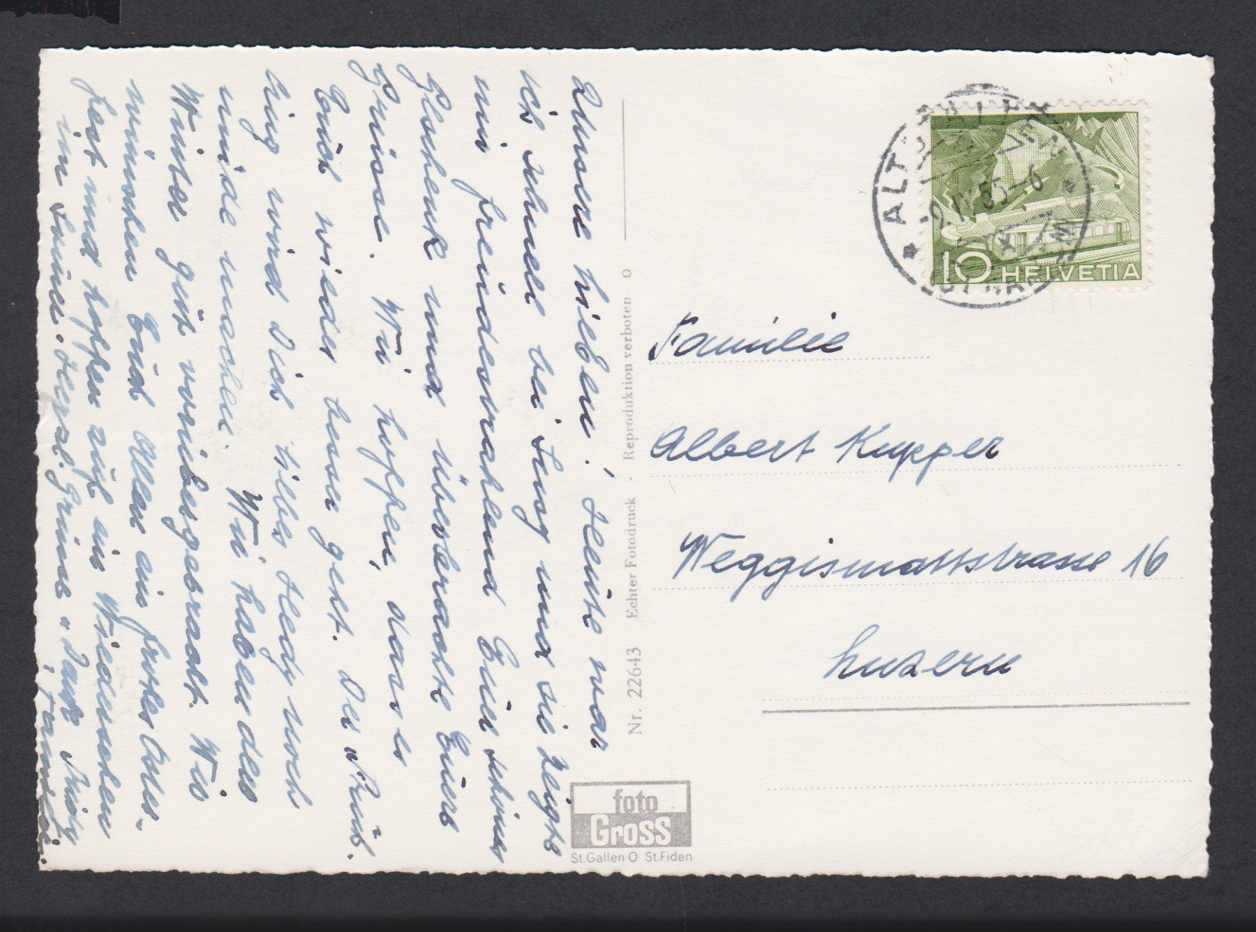 Cartes postales: Altstätten  SG   :   alte Ansichtskarte gest. 1955 – D'occasion à Vitznau par Ropaku 1