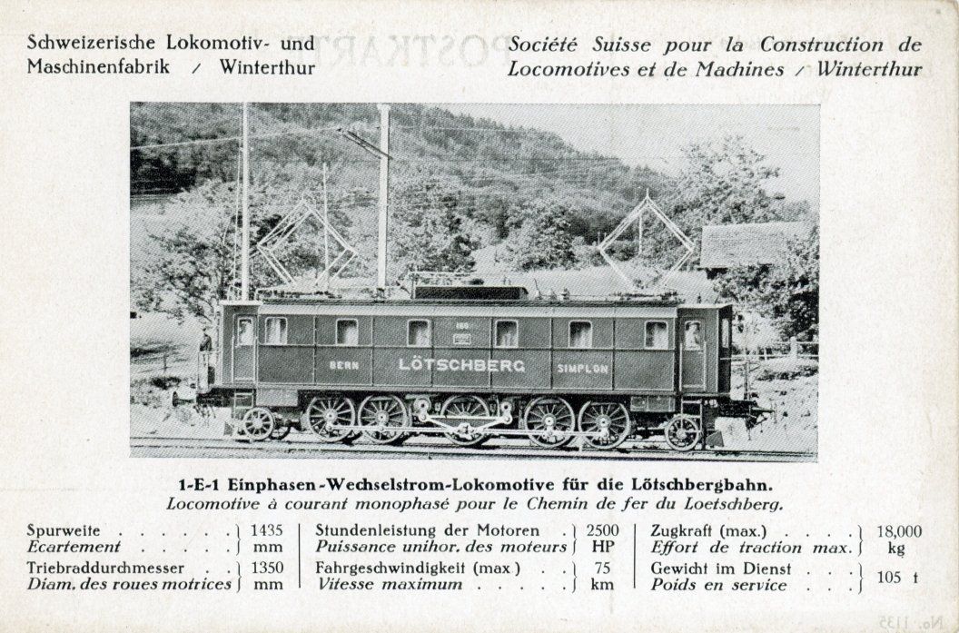 Cartoline postali: Brig - Lötschberg - Simplon  VS  / Bahn-Lokomotive 1-E-1 – Usato da Brig venduto da Valcards54