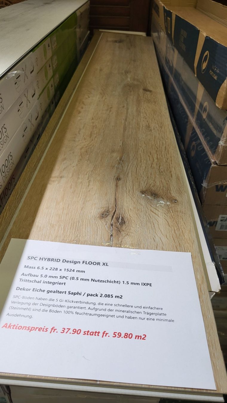 Articoli in legno: SPC HYBRID Design FLOOR, 6.5 mm dick mit IXPS Trittschal – Nuovo e nell'imballaggio originale da Rothrist venduto da swiss-laminat 1