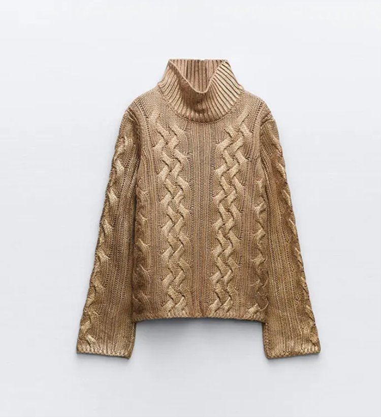Maglioni & Felpe: Gold-Stehkragen-Pullover im Zopfstrick – Nuovo e nell'imballaggio originale da Zürich venduto da Naebeli 3