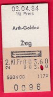 KARTON BILLETT, ARTH-GOLDAU - ZUG, 2.KLASSE, RETOUR, HALBTAX