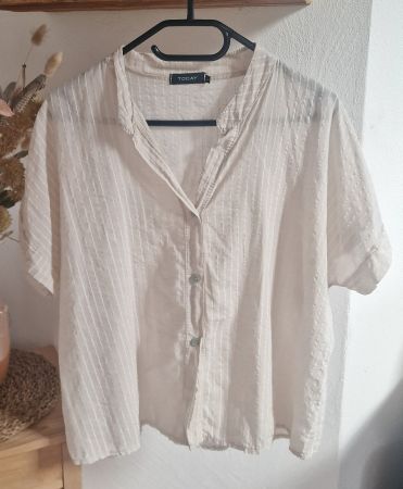 Sommerhemd mit Streifenmuster – Grösse L beige-weiss