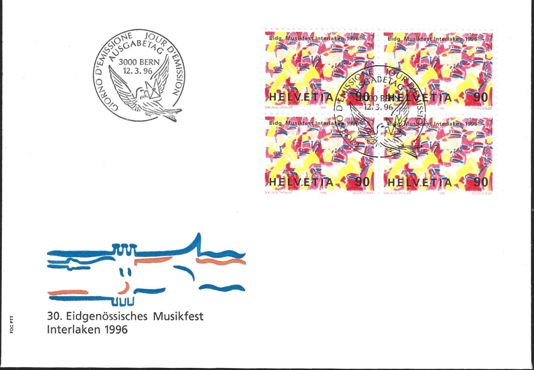 Tutti i francobolli: 1996  FDC 4er  Musikfest – Usato da Rheinau venduto da loxis