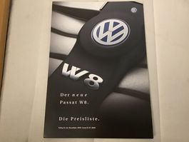 VW Passat W 8 Preisliste 4 Seiten Januar 2002
