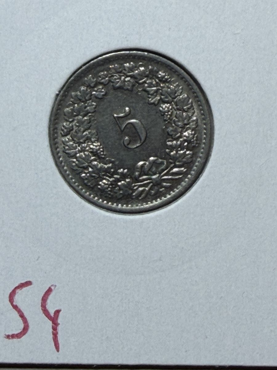 Tutti le monete: CH - 5 cts - 1954 – Usato da Payerne venduto da Mike1682
