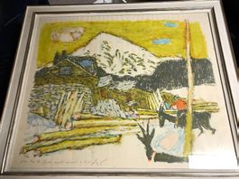 Alois Carigiet Original-Litho, handsigniert mit Widmung