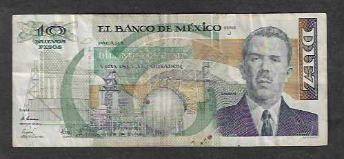 Banconote: Mexico  10 Nuevos  Pesos  Gebraucht – Usato da Gordola venduto da coinsandnotes