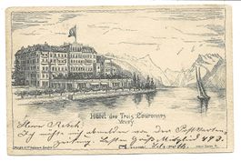 Vevey (VD) Hôtel des Trois Couronnes - Vorläufer-Litho 1901