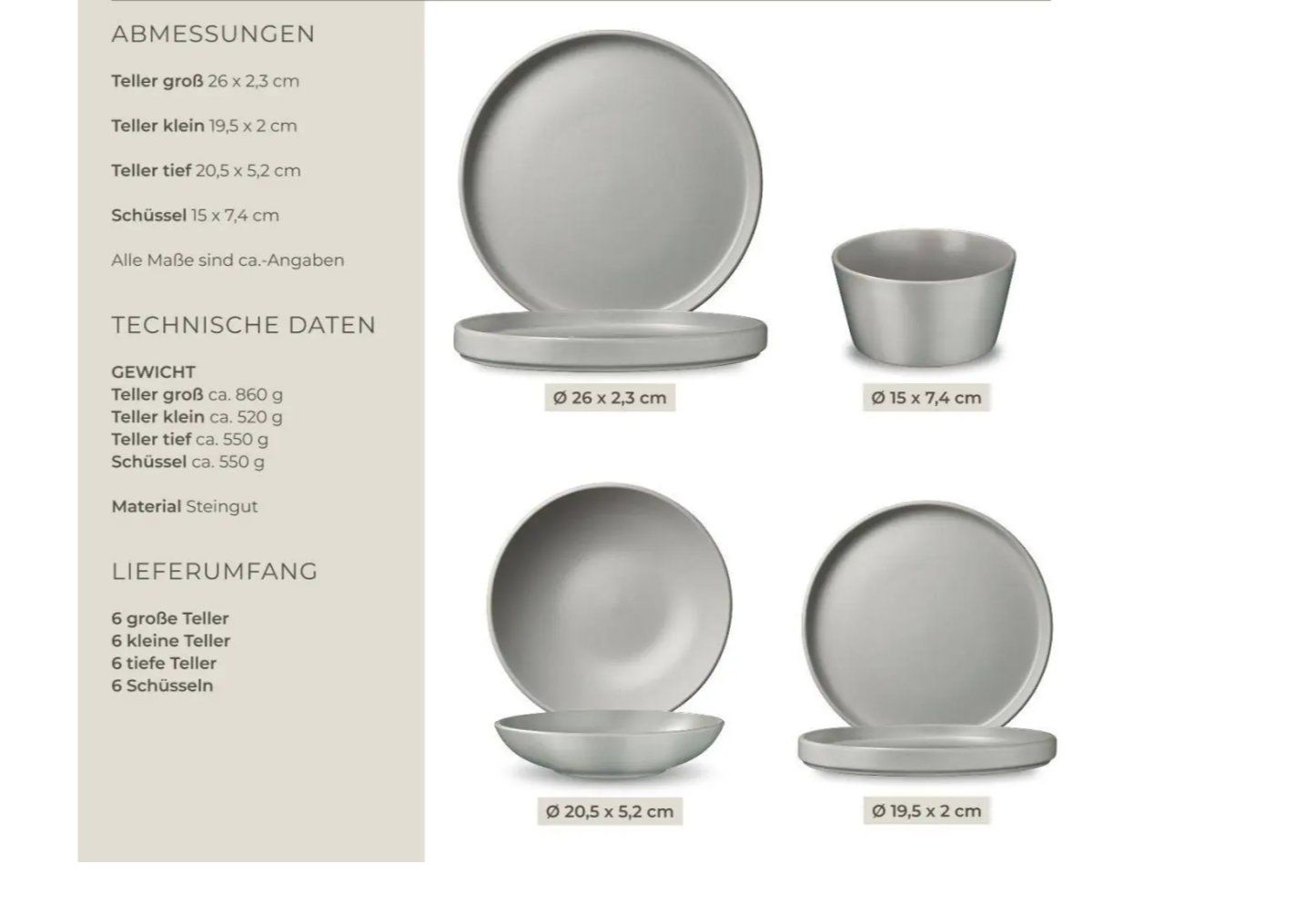 Services de table: Geschirrset grau 24-tlg. – Neuf (Voir description) à Steinhausen par Retourenprofis 2